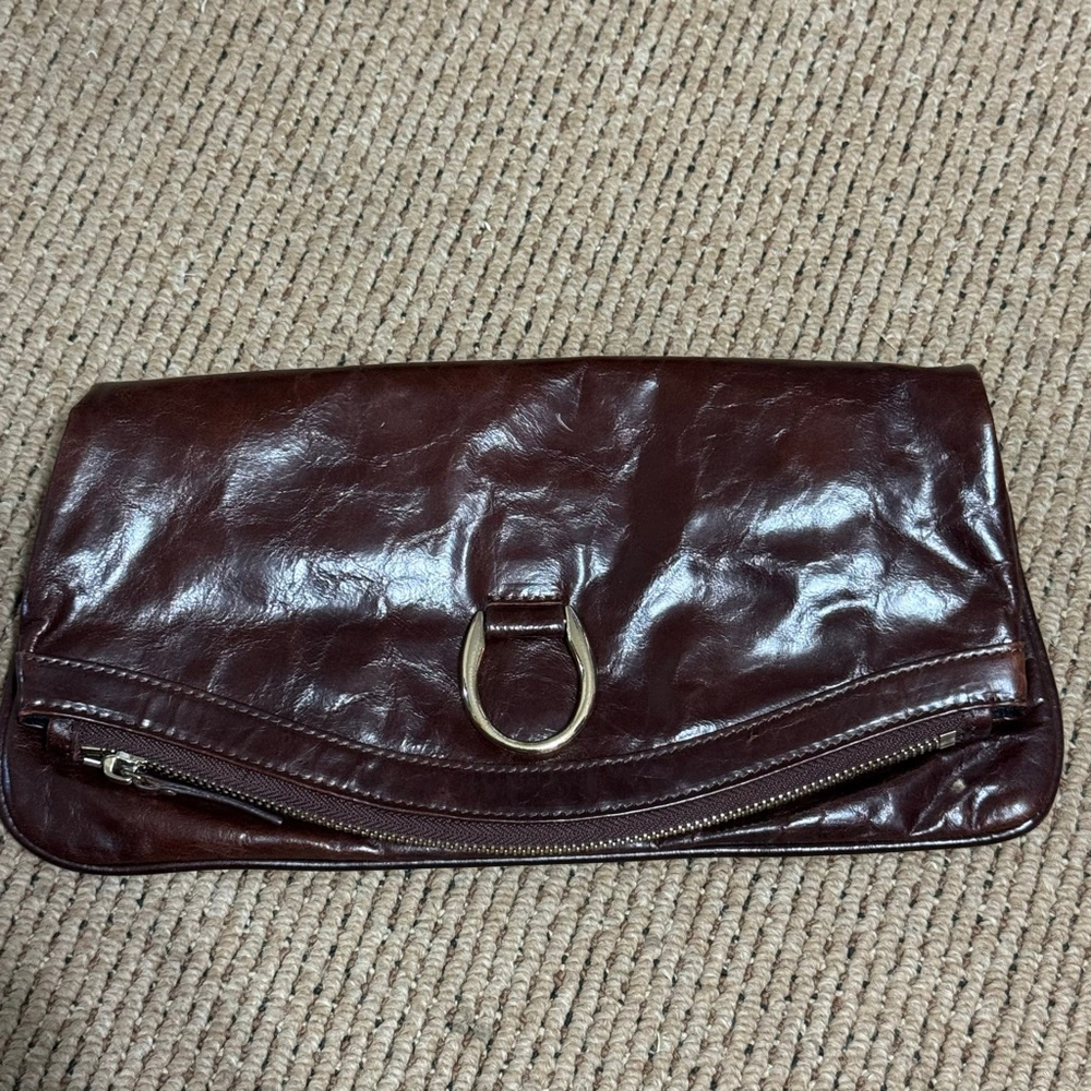 Joseph Charles Burgundy Glazed Leather Fold Over Convertible Clutch Shoulder Bag